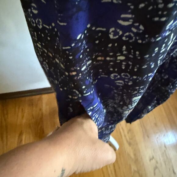 A.L.C. Blue and Black Printed Silk Button front Drop Hem Swing Dress Extra Small - Picture 5 of 10